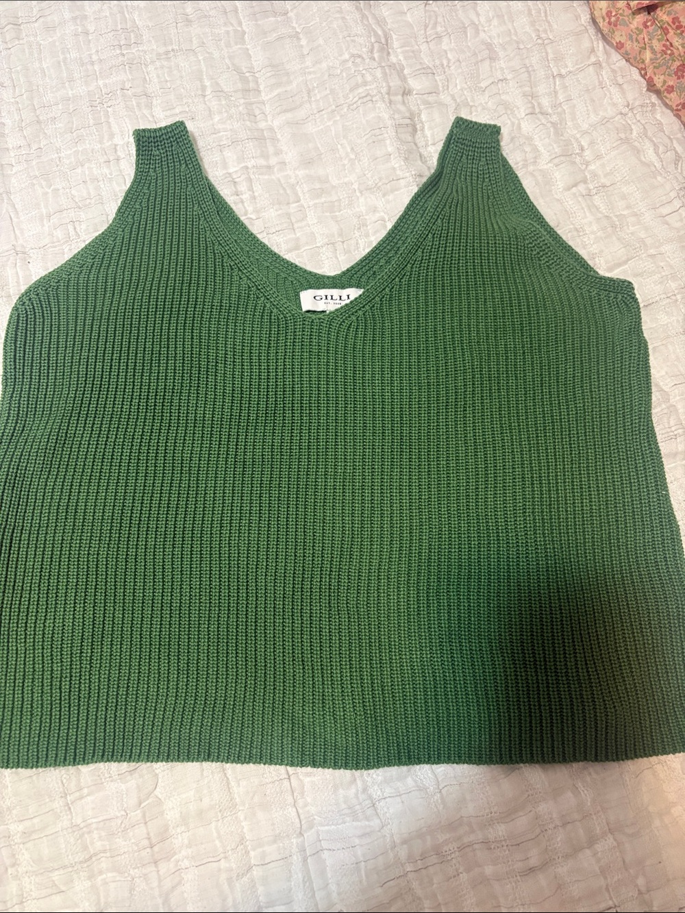 Gilli Emerald Green Ribbed V-Neck Knit Tank